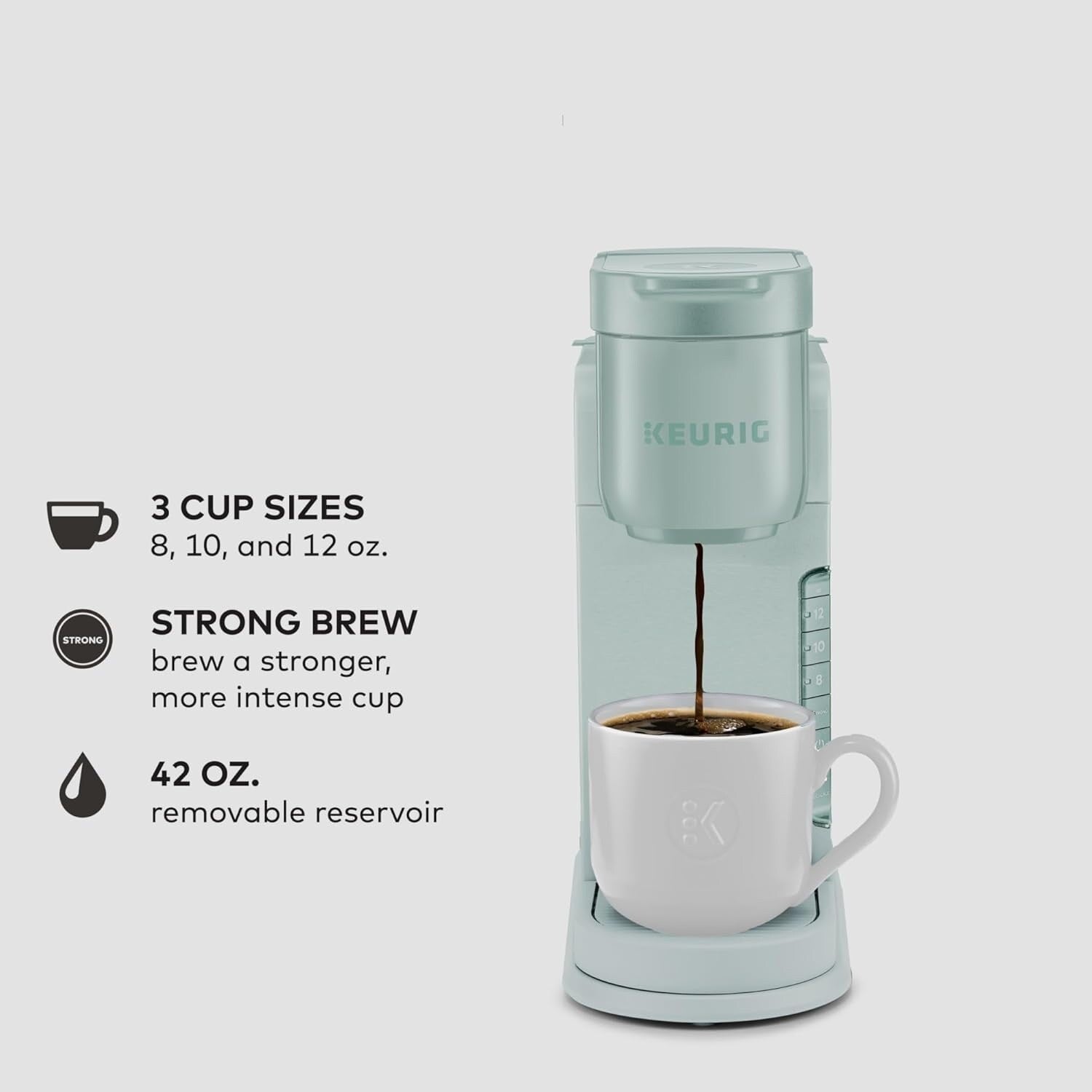 Single Serve K-Cup Coffee Maker, 3 Brew Sizes, Strong Brew, 42oz Reservoir, Mint