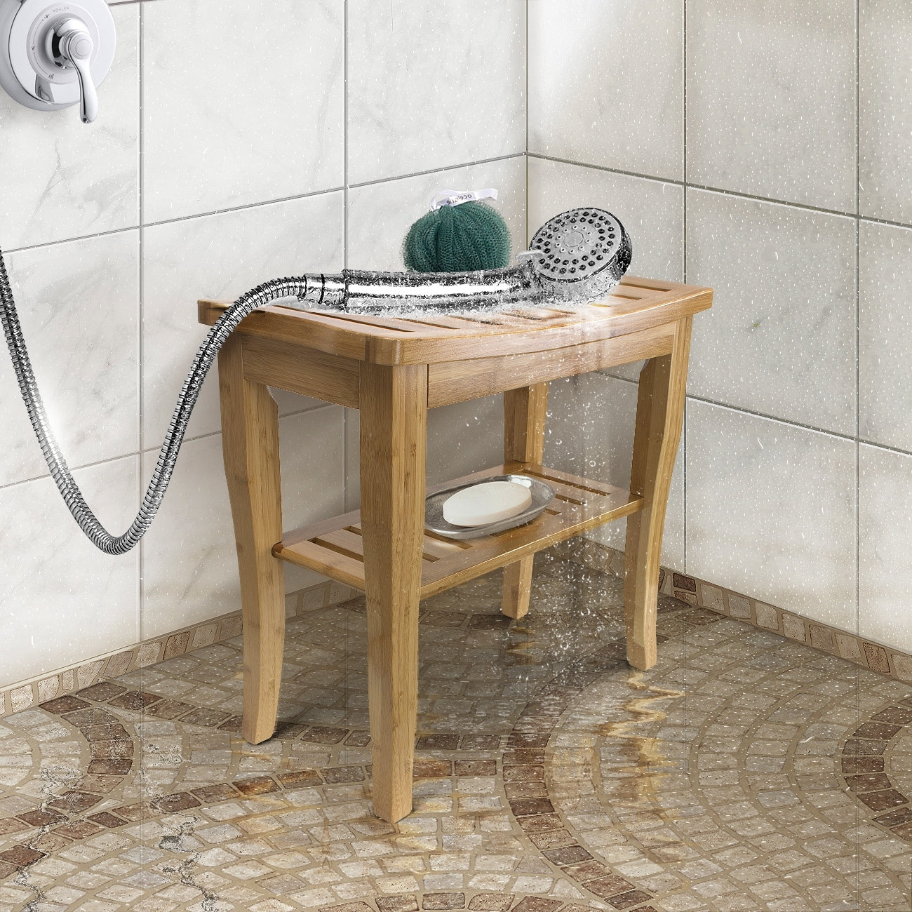 Sorbus Bamboo Shower Bench/Stool Wood Storage & Seating for Bathroom