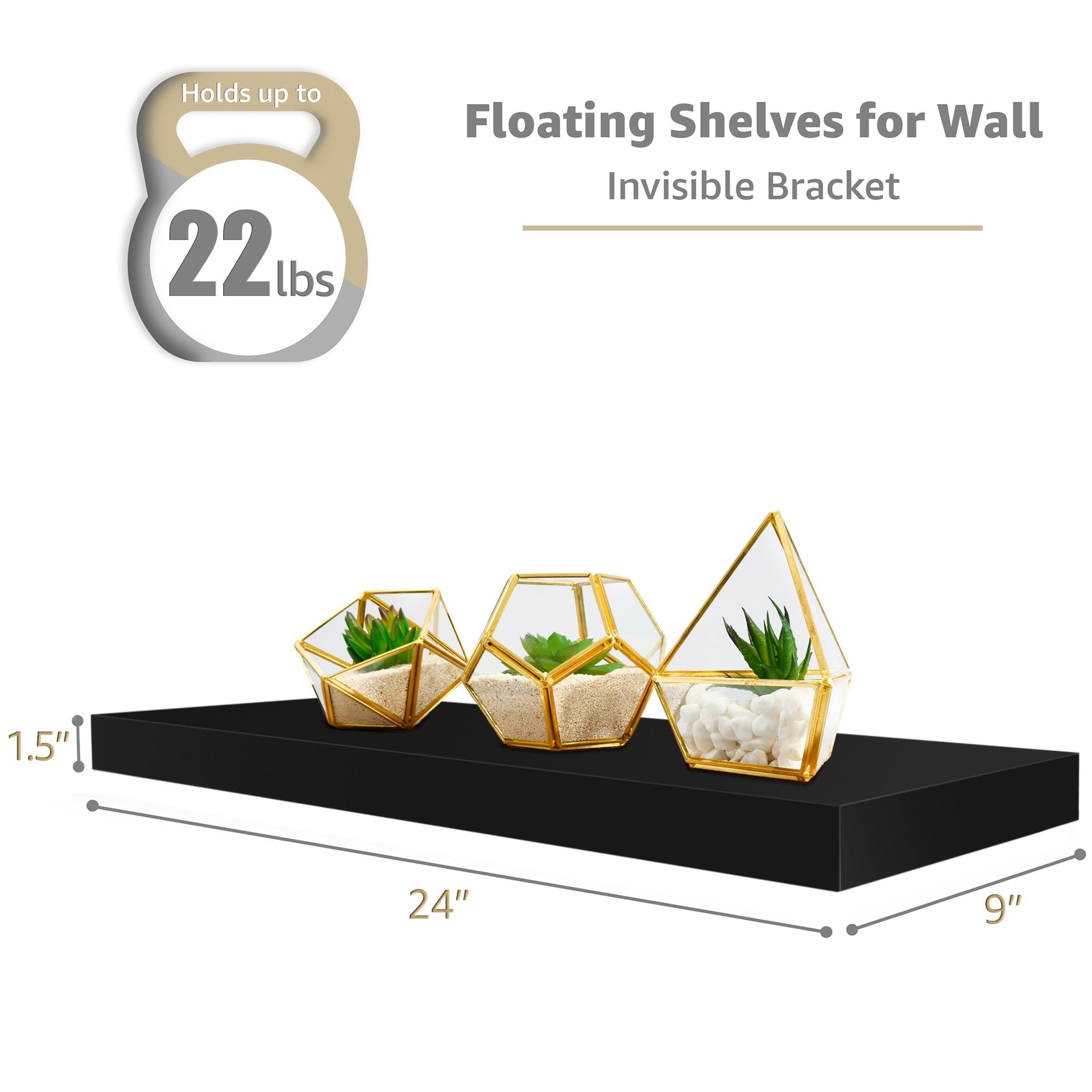 Sorbus Floating Wall Shelves Wood Wall Mounted Decor for Books and Storage with Invisible brackets - Set of 3