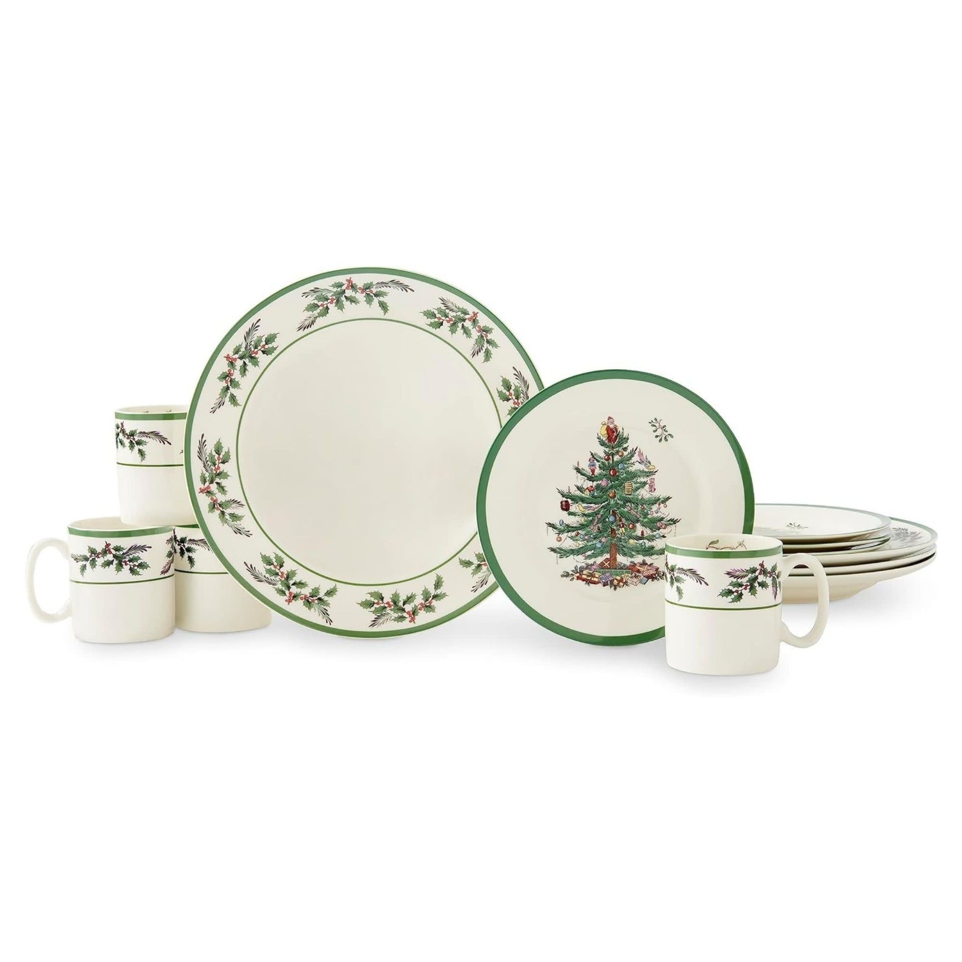 Spode Christmas Tree Holly Fine Earthenware 12-Piece Dinnerware Set