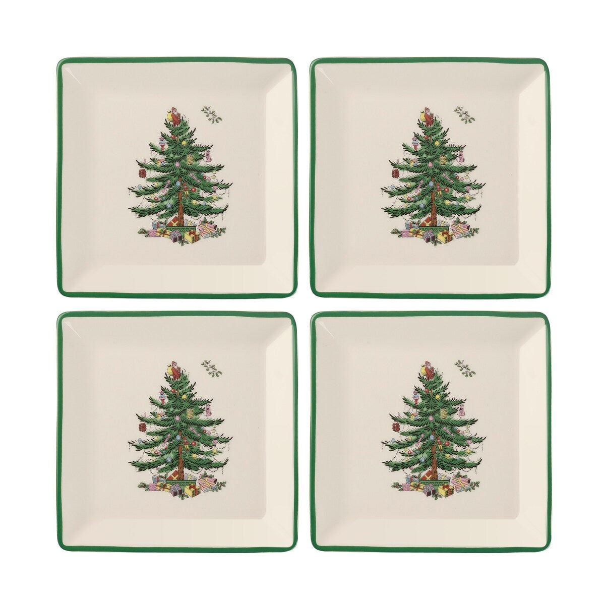 Spode Set of 4 Christmas Tree Square 5 Inch Tidbit Plates