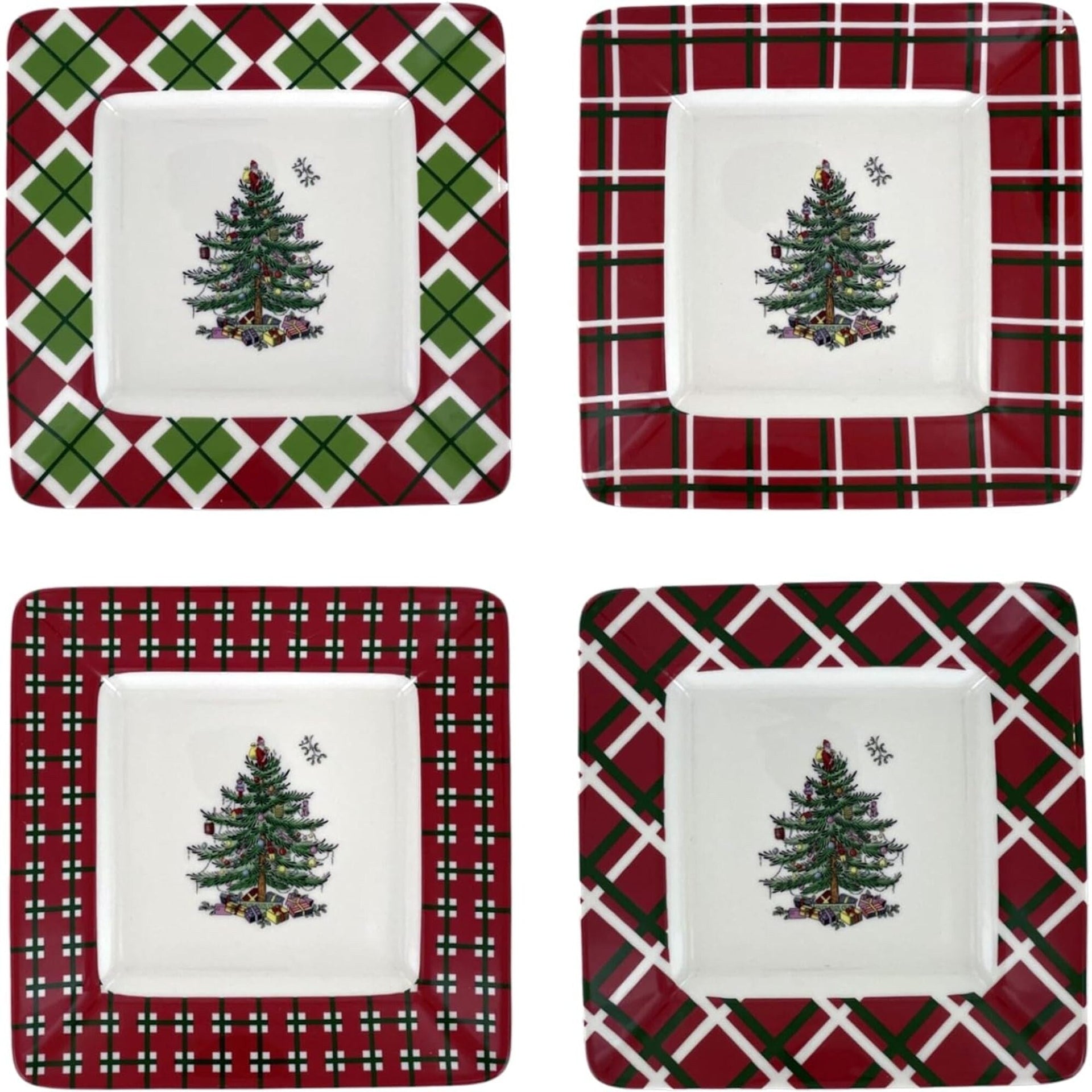 Spode Set of 4 Christmas Tree Square Plates - 7 L x 7 W