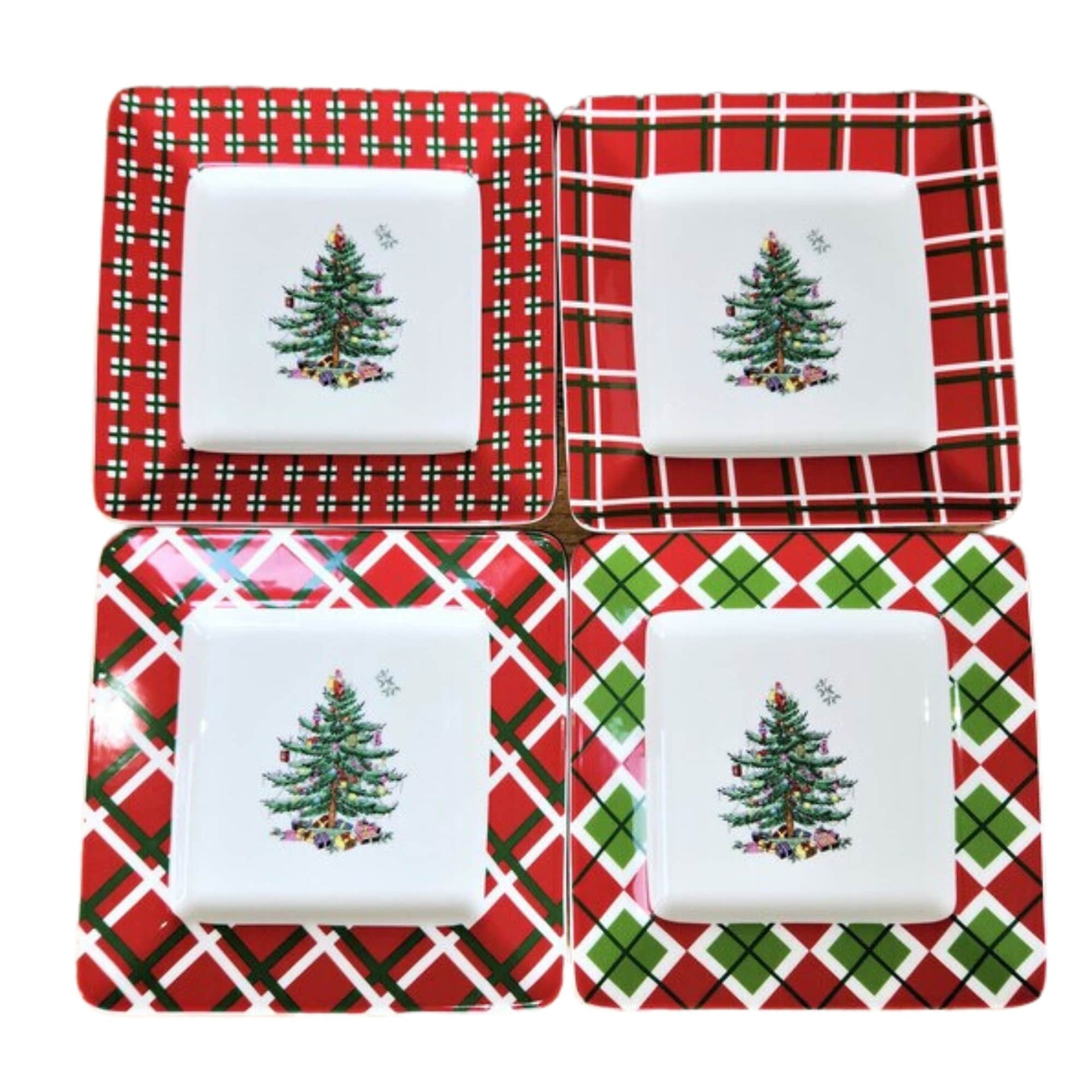 Spode Set of 4 Christmas Tree Square Plates - 7 L x 7 W