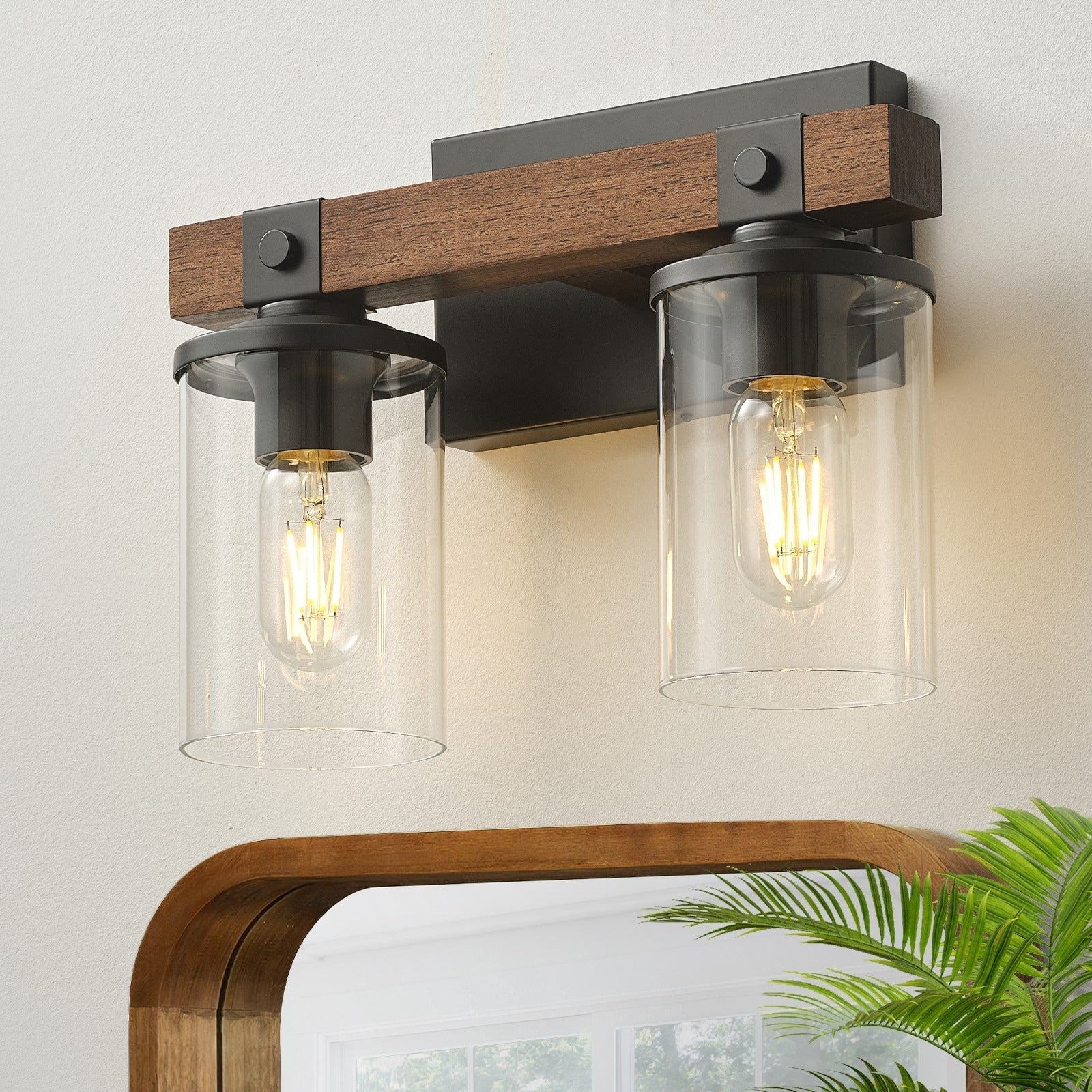 Starsky 2/3/4-Light Modern Farmhouse Dimmable Bathroom Glass Vanity Light with Clear Cylinder Shade