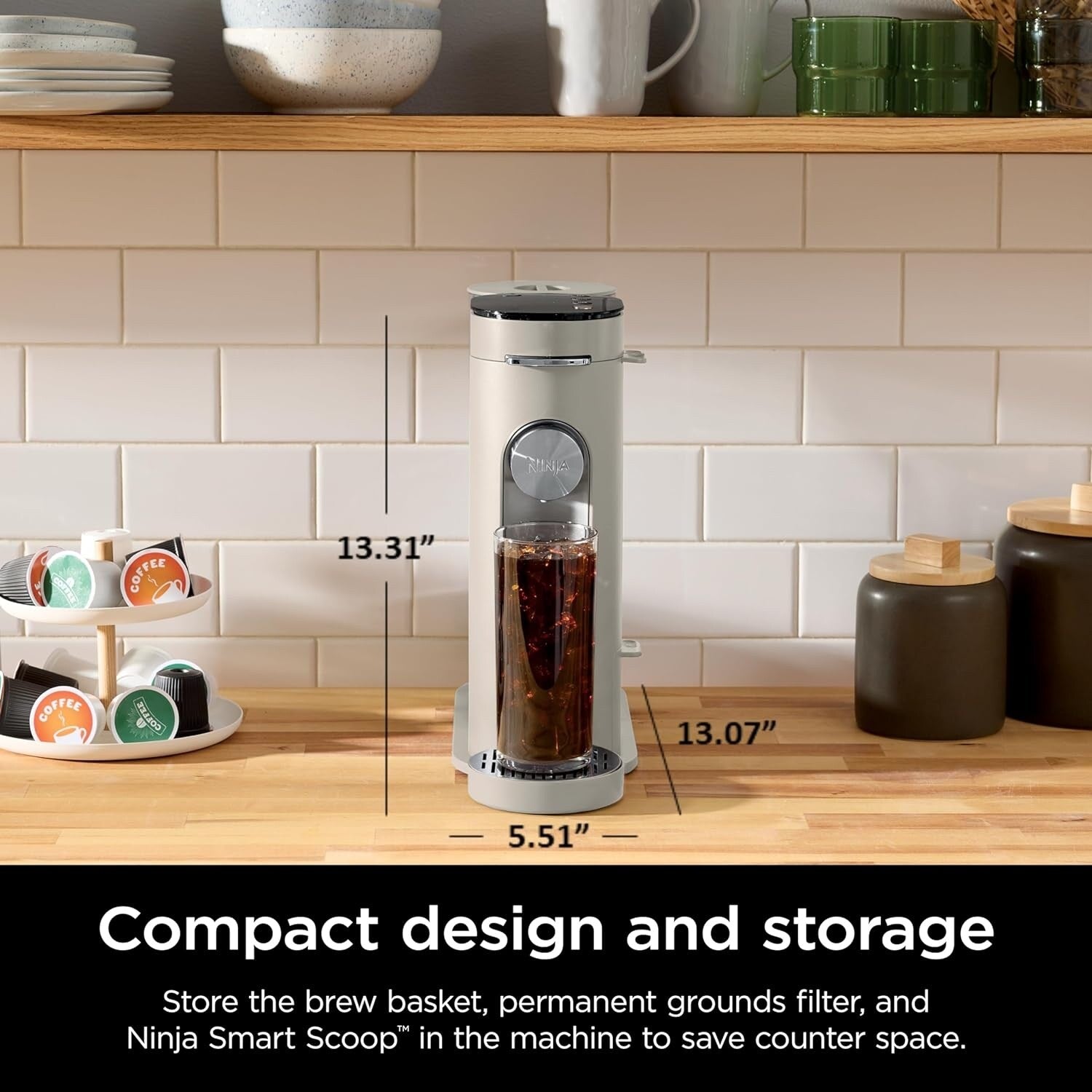 Stone Single-Serve Coffee Maker, K-Cup Compatible, 56oz Reservoir, Grounds Brewing, Iced Coffee