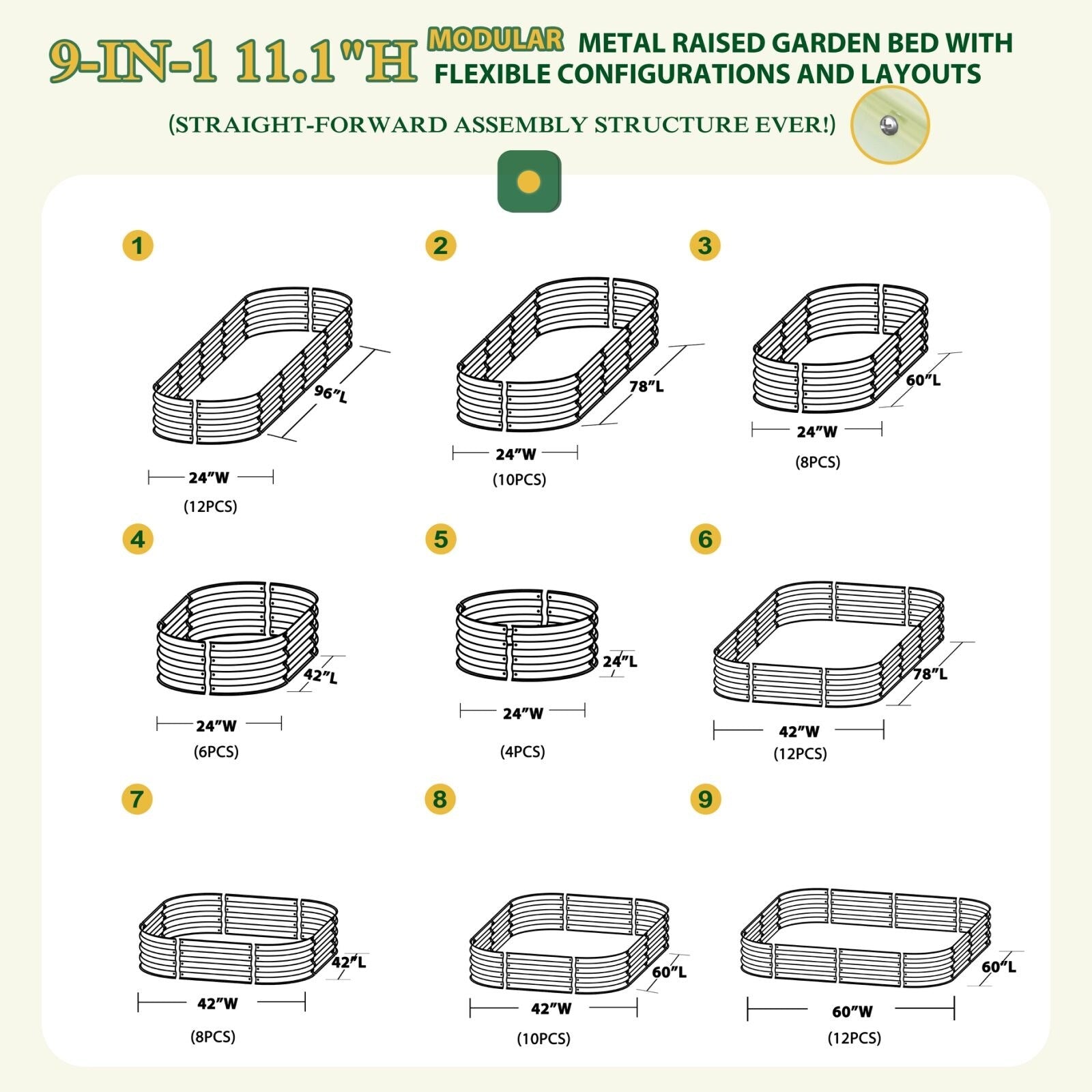 VEIKOUS 8 ft. x 2 ft. x 1 ft. Metal Galvanized Raised Garden Bed 9-in-1 Planter Box for Outdoor Gardening