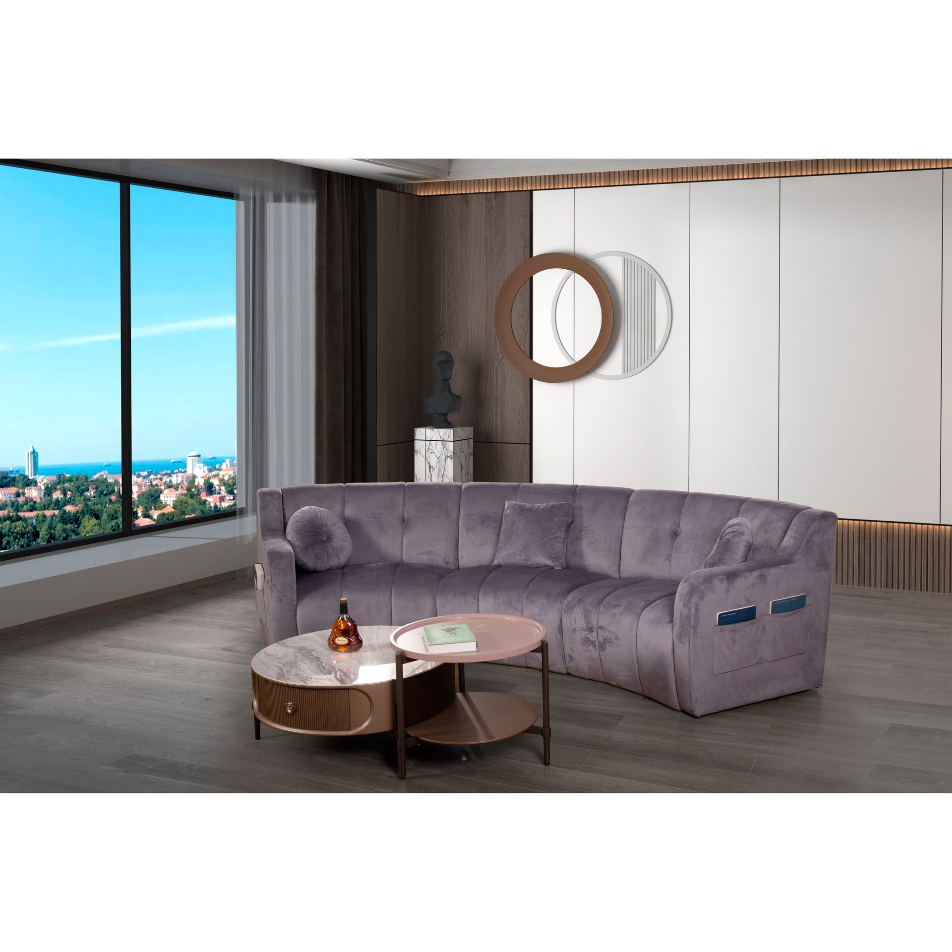 Velvet Legless Curved Symmetrical Modular Floor Sofa - 127
