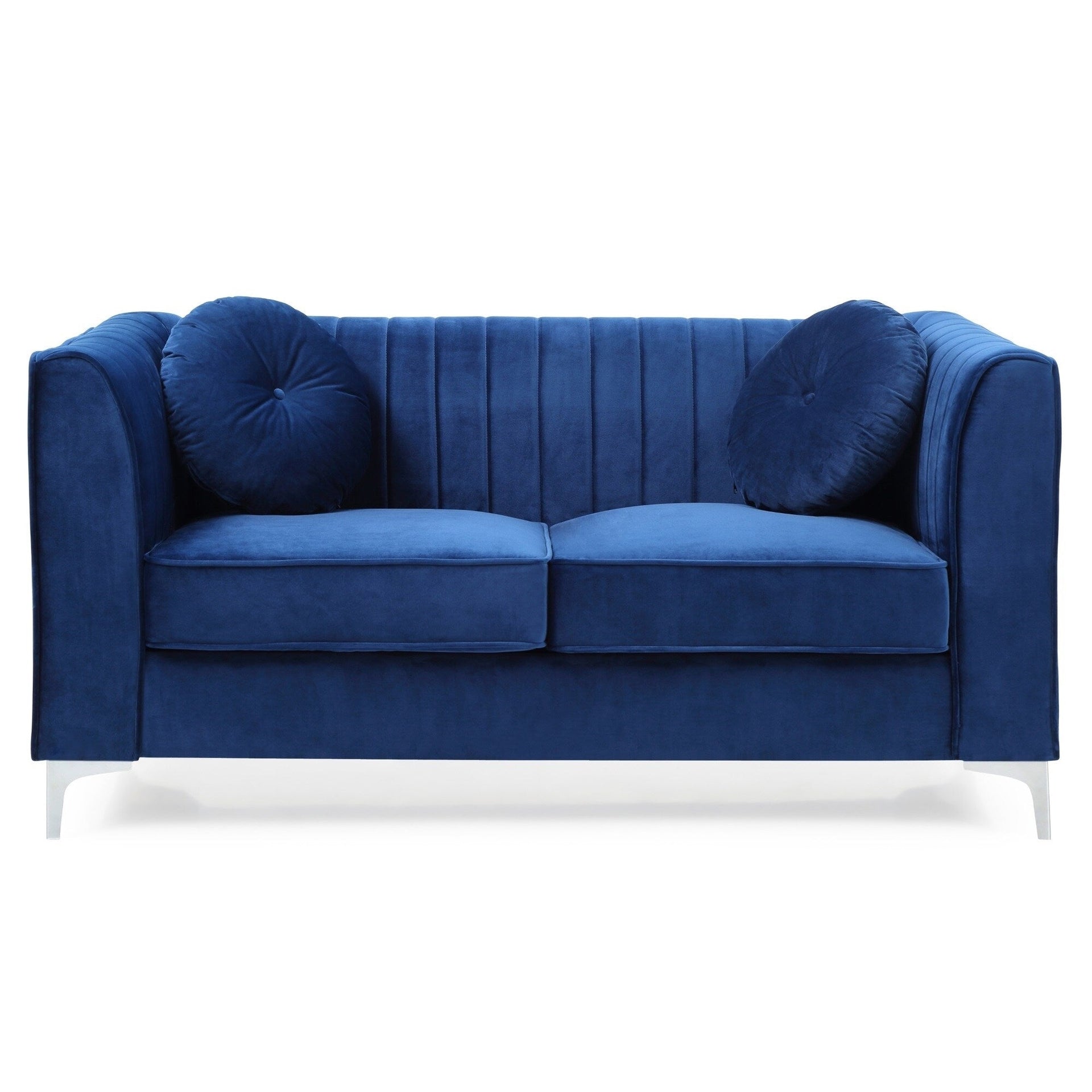 Velvet Microsuede Channel Tufted Loveseat with Throw Pillows - 65 - Blue