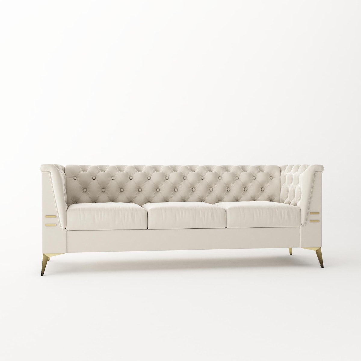 Velvet Upholstered 3-Seater Sofa Modern Living Room Couch Sofa with Deep Button Tufting Sofa and Metal Legs, Square Arms