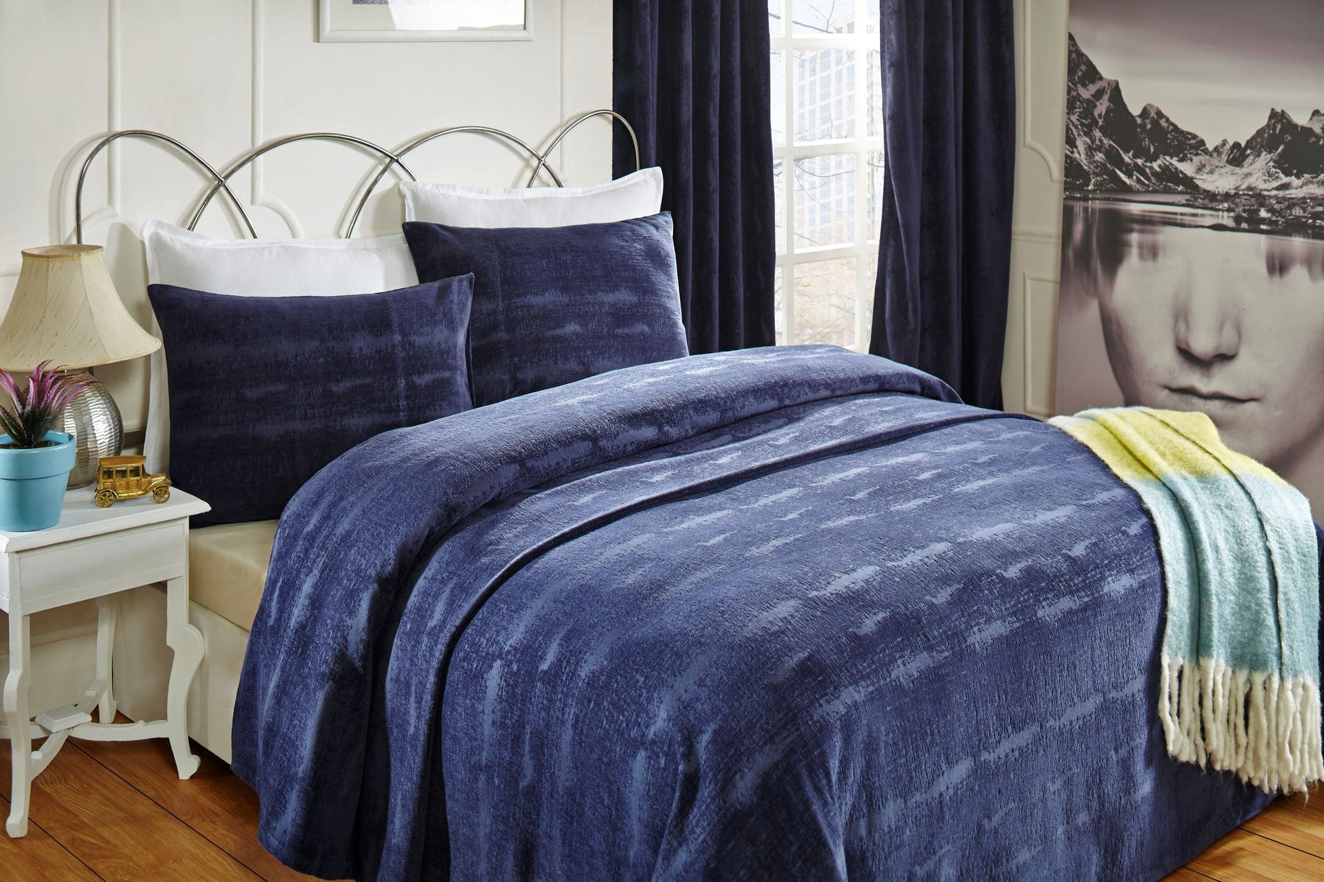 Crushed Velvet Coverlet & Shams - Navy