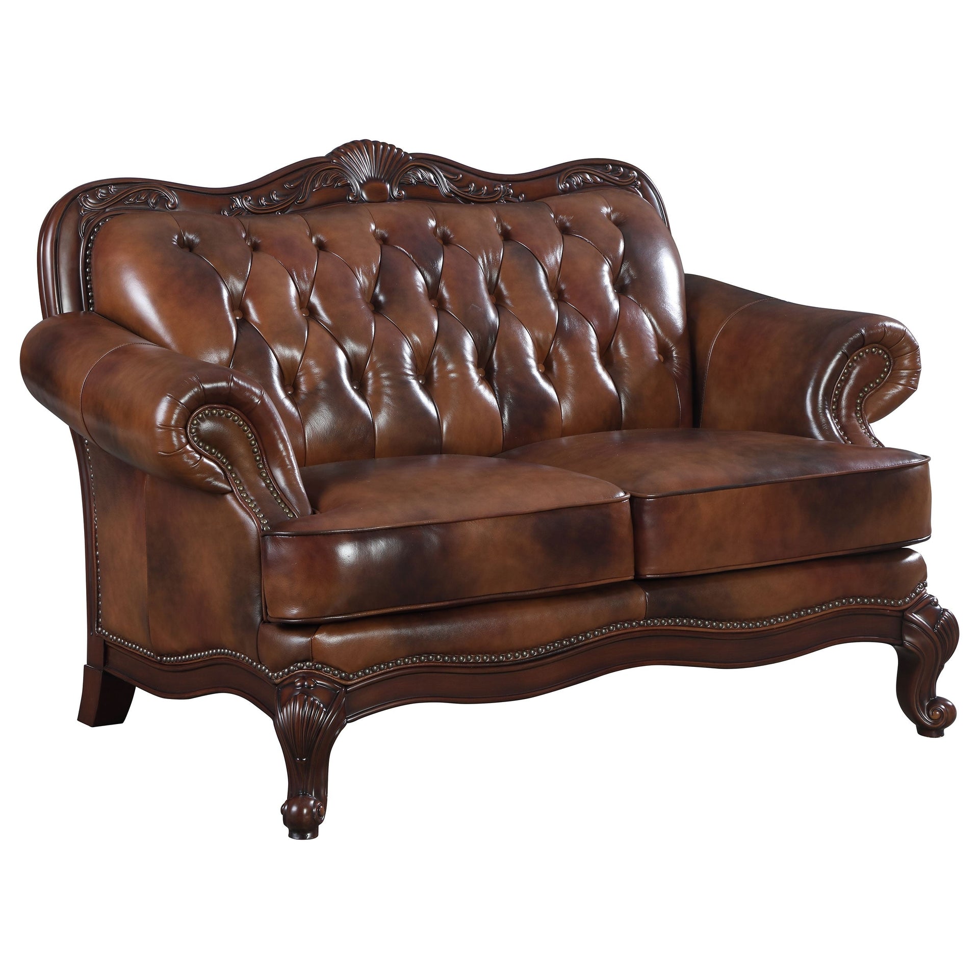 Victoria Full Leather Upholstered Rolled Arm Sofa Brown