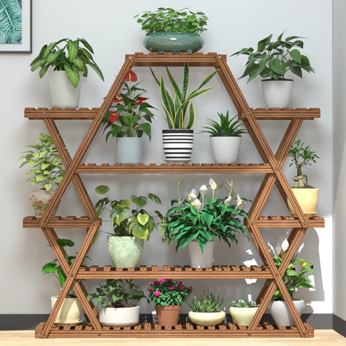 Wood Large Garden Plant Stand Indoor Outdoor Ladder Planter Rack Shelves
