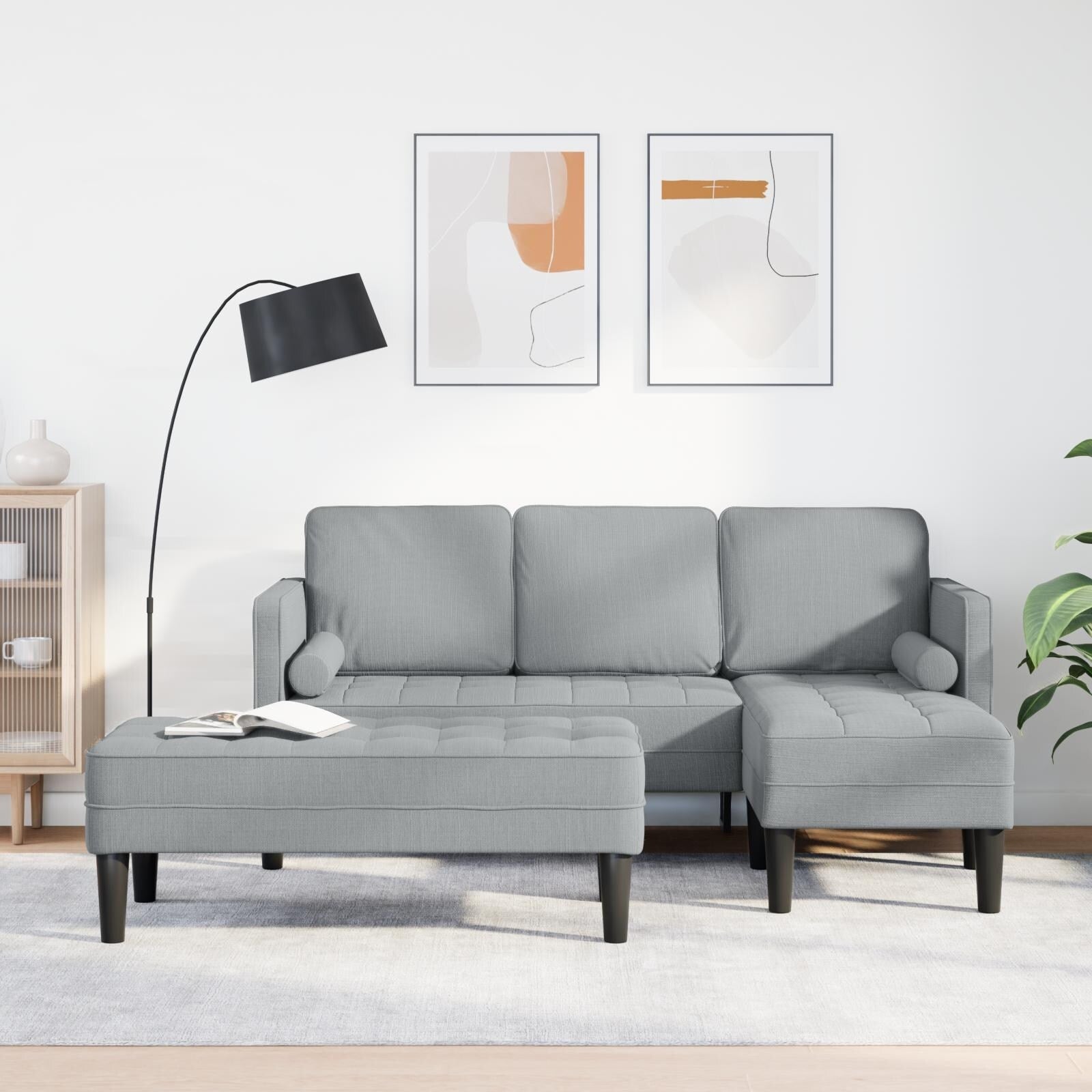 vidaXL 2/3 Piece Sofa Set with Cushions Black/Dark Grey/Light Grey Fabric - 68.1 x 51.6 x 26.4