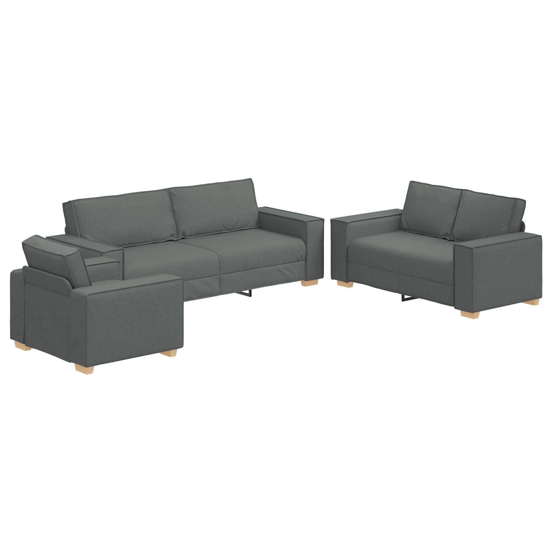 vidaXL 3 Piece Sofa Set with Cushions Black/Dark grey Fabric - 39 x 30.7 x 33.1